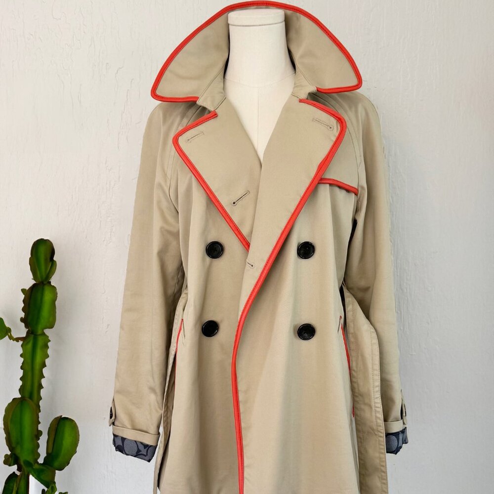 [ S O L D ] COACH Trench Raincoat Leather Trim w/ Signature Lining (LIKE NEW)